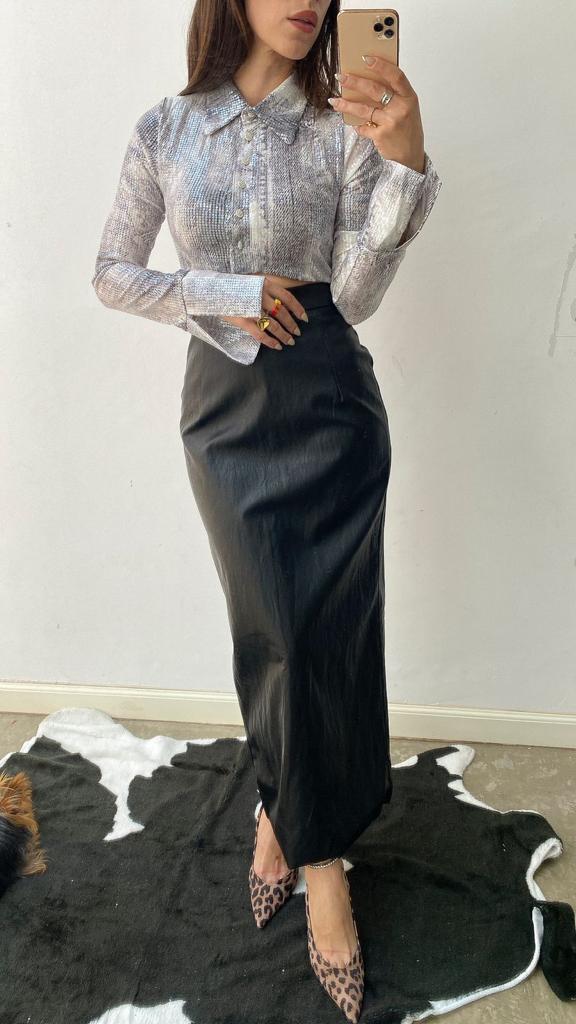 GREY SEQUINS CROP