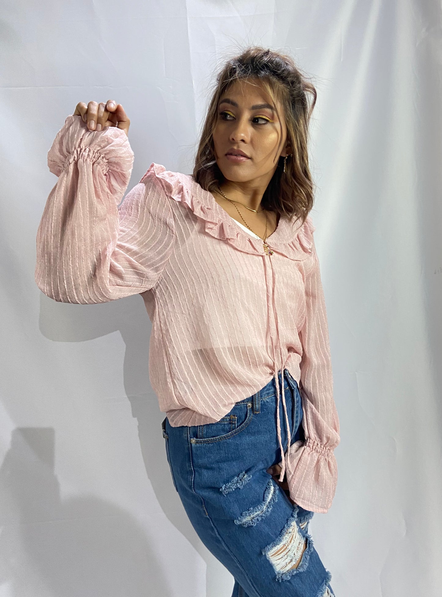 BLUSA MANGA LARGA COLOR ROSA
