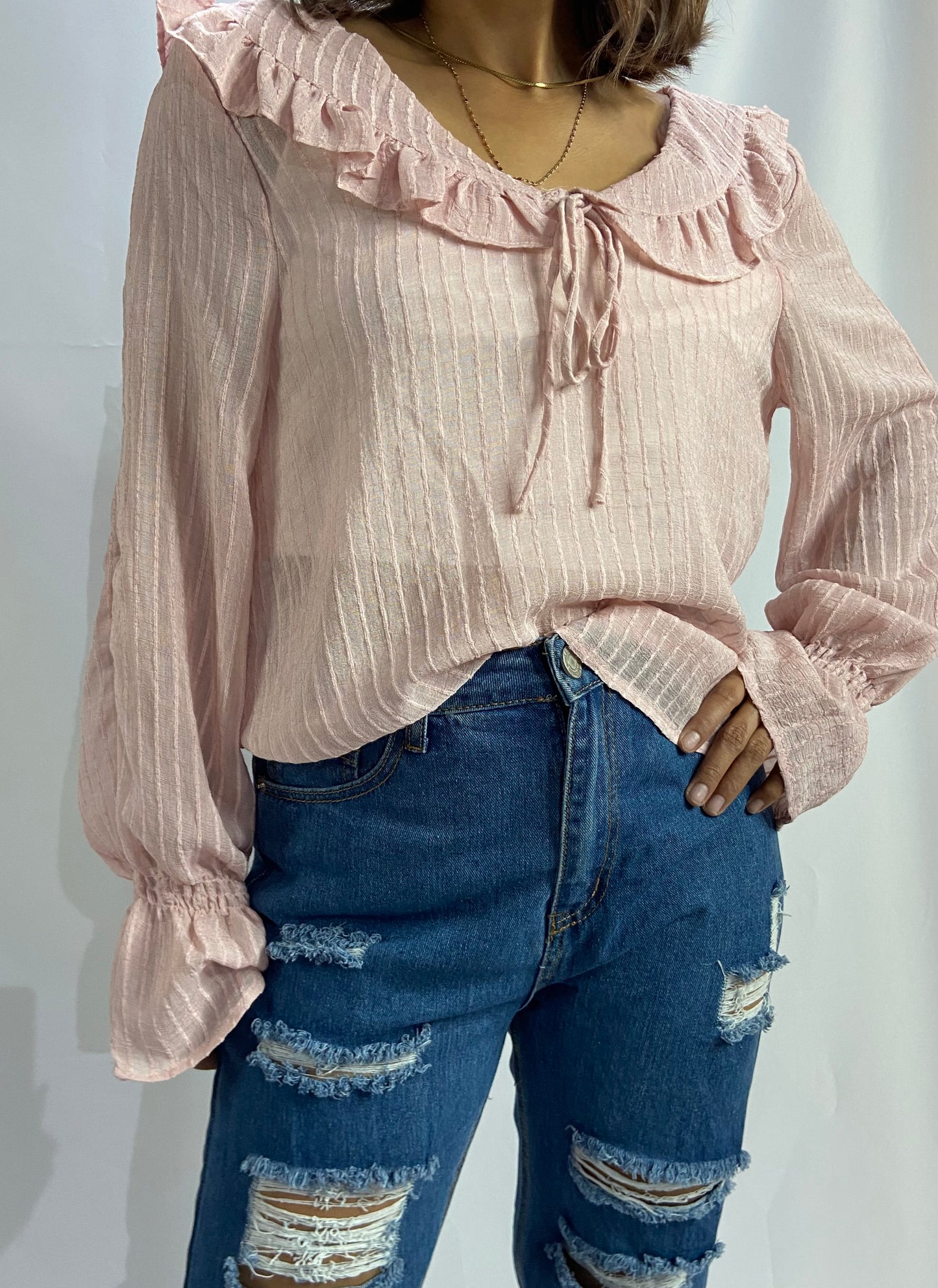 BLUSA MANGA LARGA COLOR ROSA