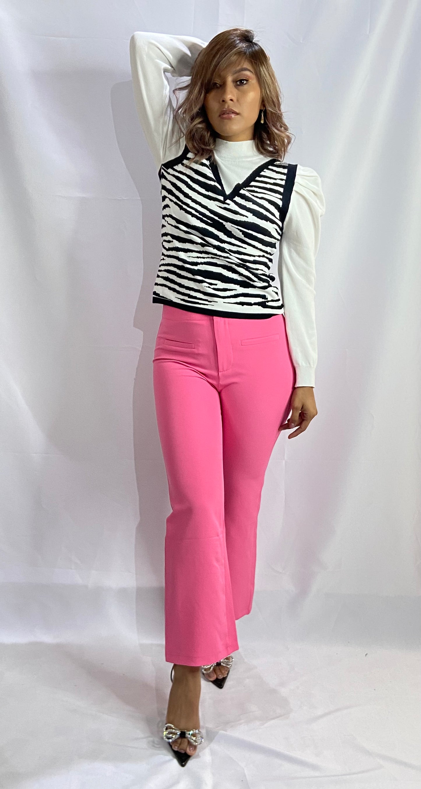 BLUSA BLANCA SIMULACIÓN DE CHALECO CEBRA 🦓