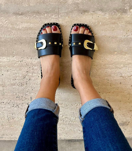 BLACK BUCKLE SANDALS